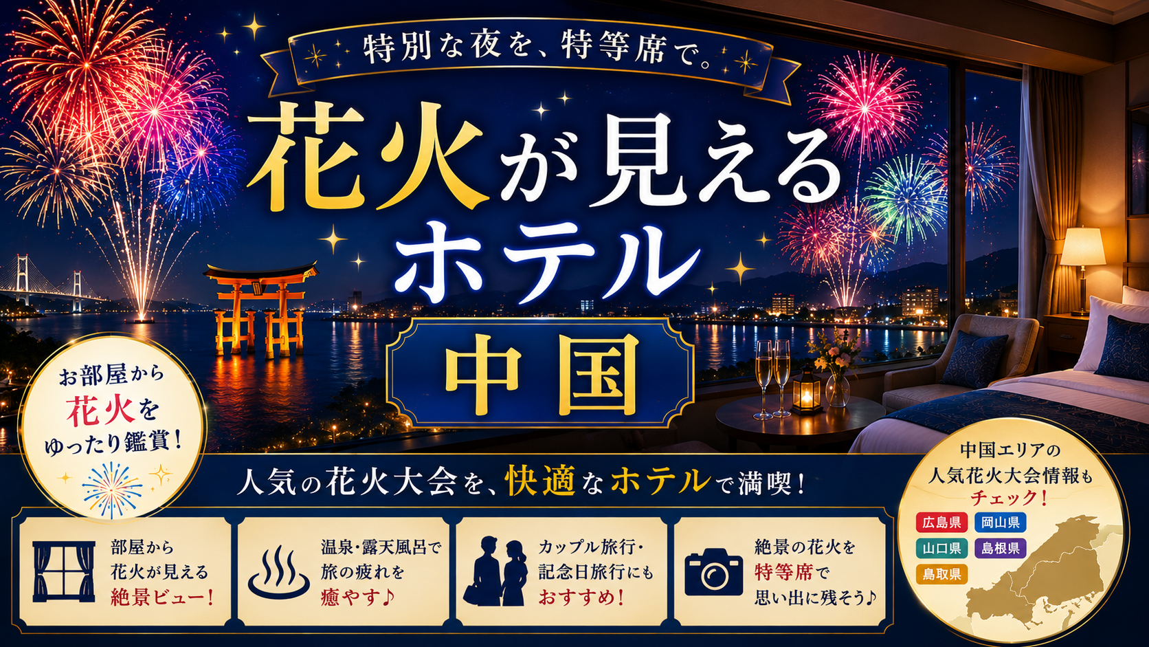 中国地方の花火が見えるホテル