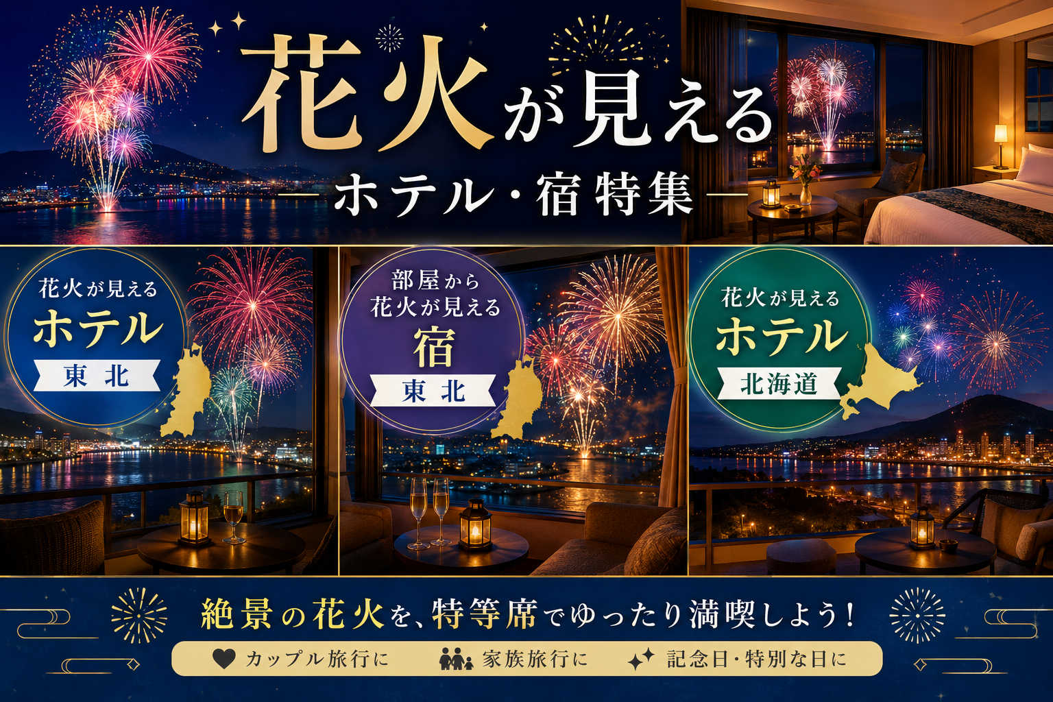 東北の花火が見えるホテル