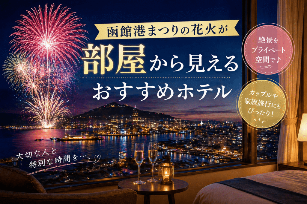 函館港まつりの花火が部屋から見えるホテル