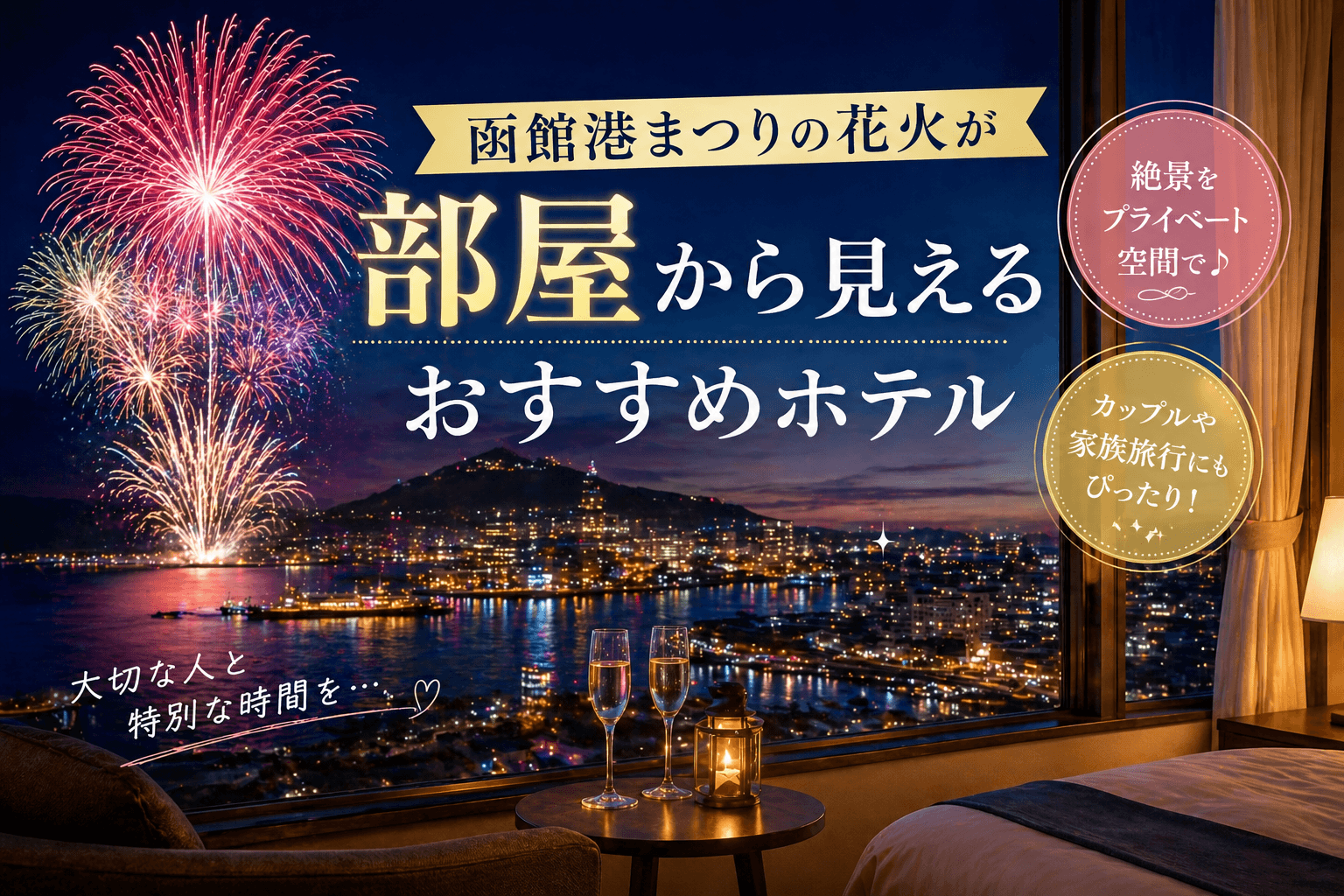 函館港まつりの花火が部屋から見えるホテル