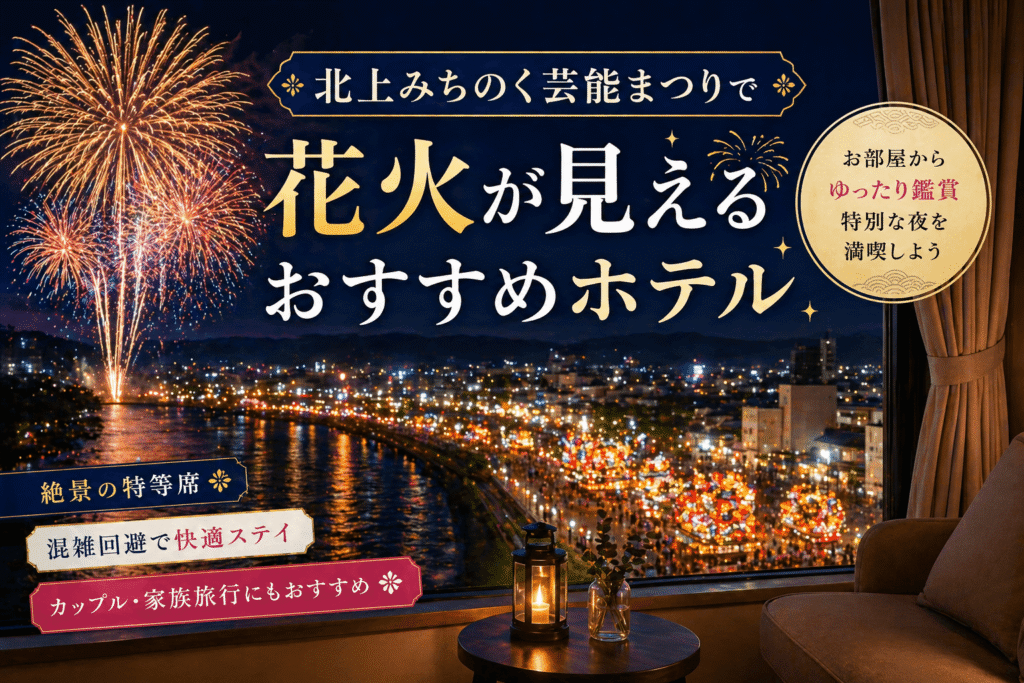 北上みちのく芸能まつりで花火が見えるホテル